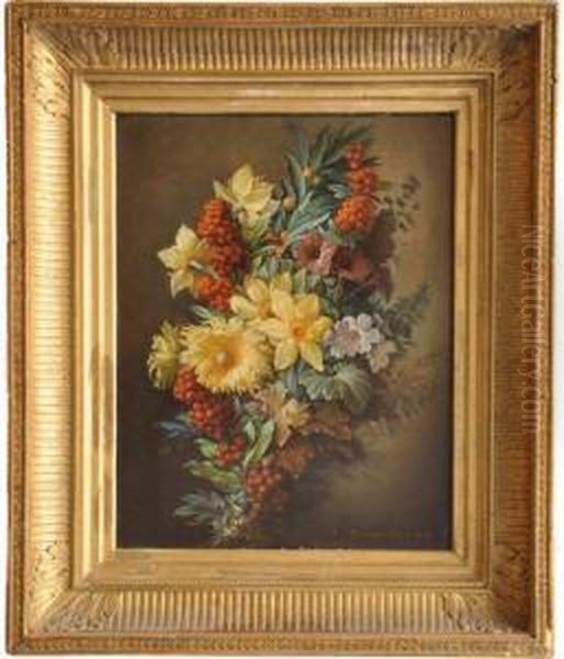 Jetee De Fleurs Et De Baies Oil Painting by Augustin Alexandre Thierriat