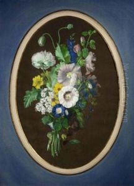 Bouquet Aus Bunten Sommerblumen. Oil Painting by Augustin Alexandre Thierriat