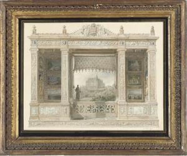 The Chateau At Chatillon-coligny-montmorency Of The Montmorencyfamily, Observed Through A Window From A Neo-classical Picturegallery Oil Painting by Hilaire Thierry