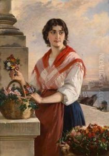 Venezianische Blumenverkauferin Oil Painting by Ludwig Thiersch