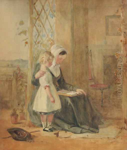 The reading lesson Oil Painting by John Absolon