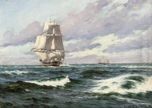 A Trader Running Downwind Oil Painting by Carl Ludwig Thilson Locher