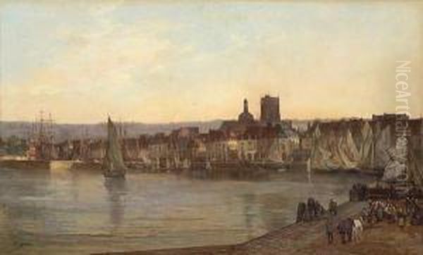 A View Of La Rochelle Harbor Oil Painting by Alexandre Thiollet