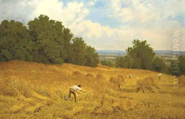 Harvesting, Surrey Oil Painting by John Clayton Adams