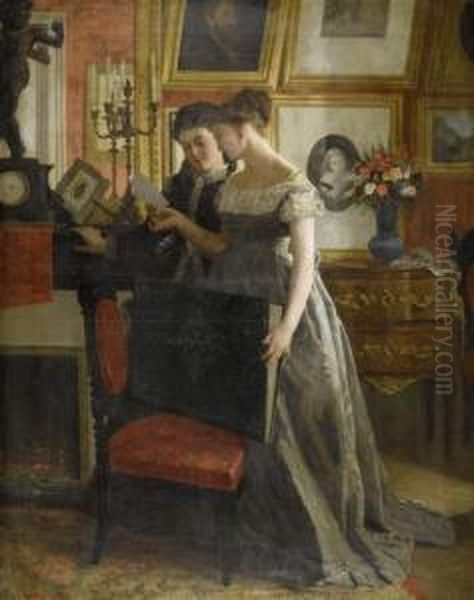 Two Young Women In A Room Oil Painting by Charles Victor Thirion