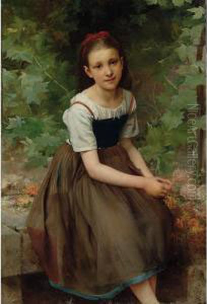 Une Jeune Fille Aux Fleurs Oil Painting by Charles Victor Thirion