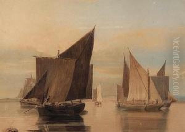 Boats Becalmed On The Yare Oil Painting by John Thirtle