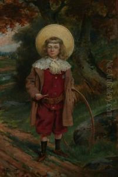 Young Boy With Hoop Oil Painting by Auguste Antoine Thivet