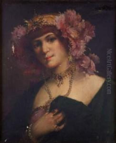 Portrait De Sarah Bernhard Oil Painting by Auguste Antoine Thivet