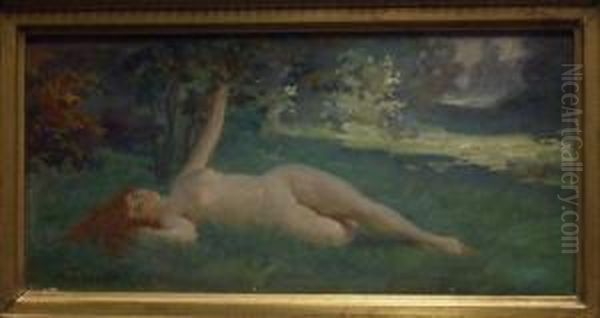 Jeune Femme Nue Allongee Dans L'herbe Oil Painting by Auguste Antoine Thivet