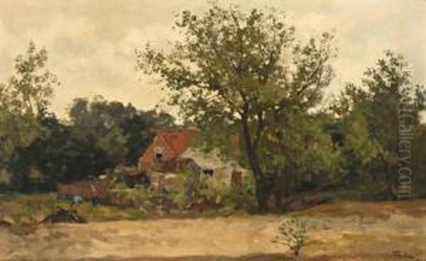 Boeren In De Tuin Bij Boerderij Oil Painting by Willem Bastiaan Tholen