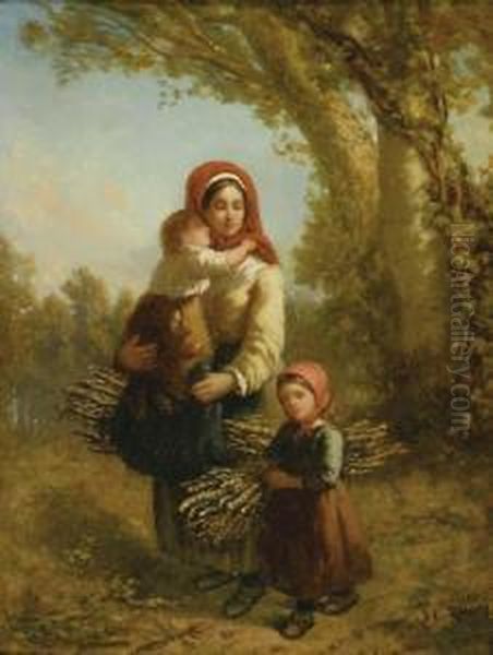 A Family Gathering Wood Oil Painting by James C. Thom