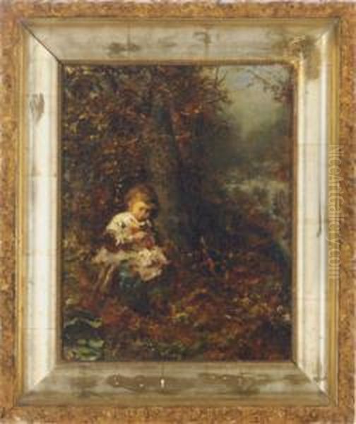 A Child Playing In The Woods Oil Painting by James Crawford Thom