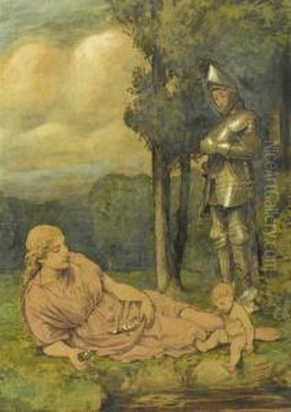 The Knight And Flora Oil Painting by Hans Thoma