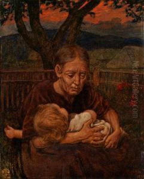 Grossmutter Mit Einem Kleinkind Oil Painting by Hans Thoma