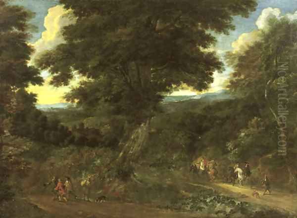 A wooded landscape with travellers on horseback Oil Painting by Jacques d' Arthois