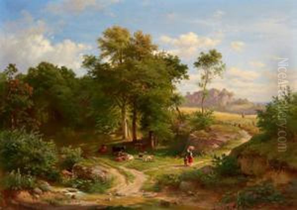 Weidelandschaft Mit Rastenden Hirten Oil Painting by Adolf Thomas