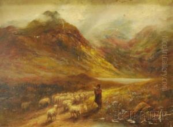 Shepherd Leading His Flock Through The Pass Oil Painting by Alice Blair Thomas