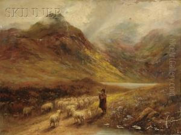 Shepherd Leading His Flock Through The Pass Oil Painting by Alice Blair Thomas