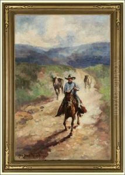 Cowboy Riding Oil Painting by Alice Blair Thomas