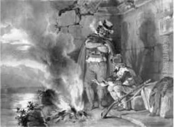  Deux Contrebandiers Au Coin Du Feu  Oil Painting by Antoine J. Baptiste Thomas