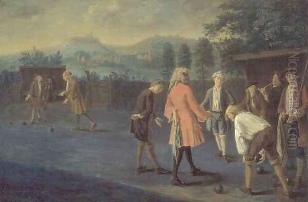 Figures on a Bowling Green Oil Painting by Pieter Angillis