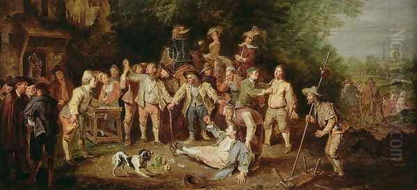 Peasants Brawling Outside a Tavern Oil Painting by Pieter Angillis