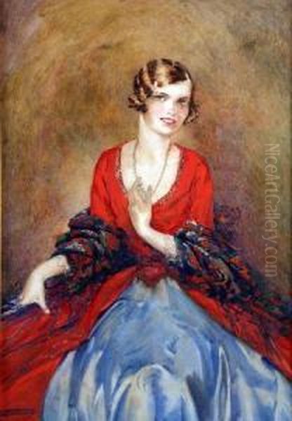 A Society Lady Oil Painting by Edgar Herbert Thomas