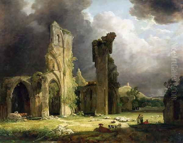 Glastonbury Abbey with the Tor beyond Oil Painting by George Arnald