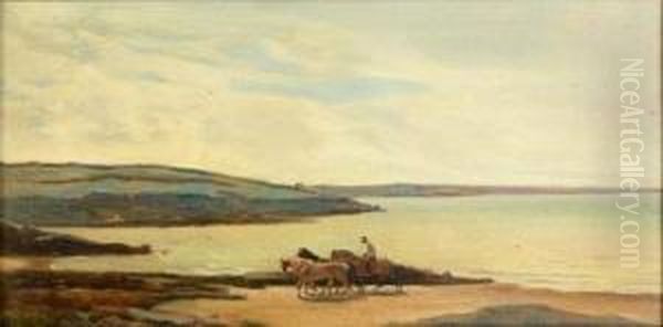 Les Chevaux Sur La Plage De Pornic Oil Painting by Felix Thomas