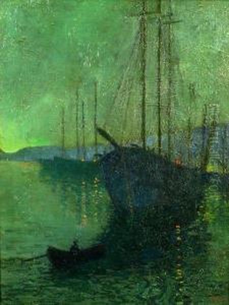 Harbor Nocturne Oil Painting by George Housman Thomas