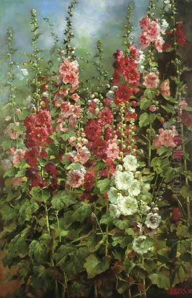 Hollyhocks Oil Painting by Mathias (Joseph) Alten