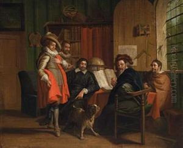 Four Savants With Democritus Of Abdera In The Study Parlour Oil Painting by Gerard Thomas