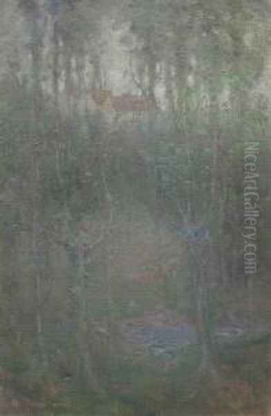 Wooded Scene With Houses Oil Painting by George Grosvenor Thomas