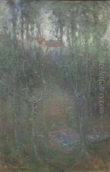 Wooded Scene With Houses Oil Painting by George Grosvenor Thomas