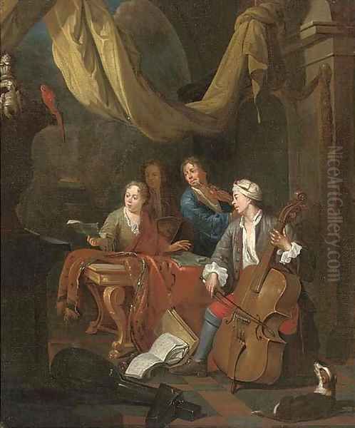 A musical gathering in an elegant interior Oil Painting by Pieter Angellis