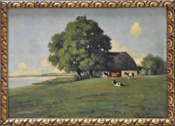 Sommerlandschaft Mit Weidenden Kuhen Oil Painting by Paul Thomas