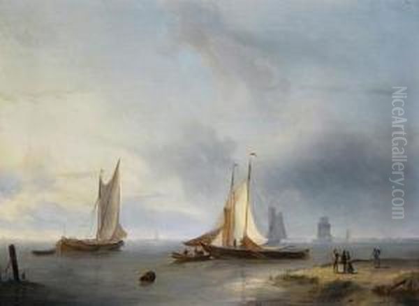 Shipping In Calm Waters Oil Painting by Pieter Hendrik Thomas