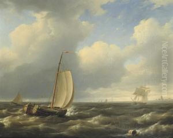 Shipping Of A Coast Oil Painting by Pieter Hendrik Thomas