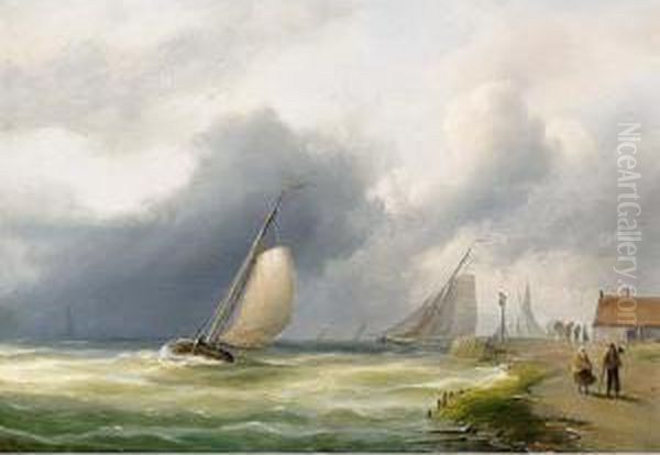 Sailingvessels Offshore Oil Painting by Pieter Hendrik Thomas