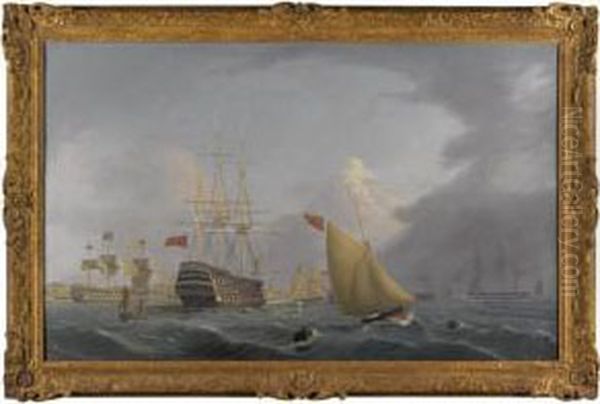 H.m.s. Royal George And Other Shipping In Portsmouth Harbour Oil Painting by Robert Strickland Thomas