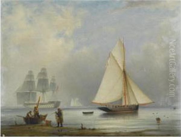 A Cutter Becalmed Oil Painting by Robert Strickland Thomas