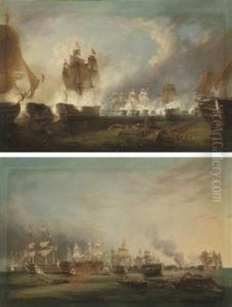 The British Fleet In Action At Trafalgar, With Nelson's Oil Painting by Robert Strickland Thomas