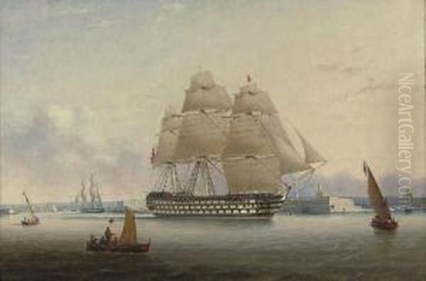 H.m.s. Oil Painting by Robert Strickland Thomas