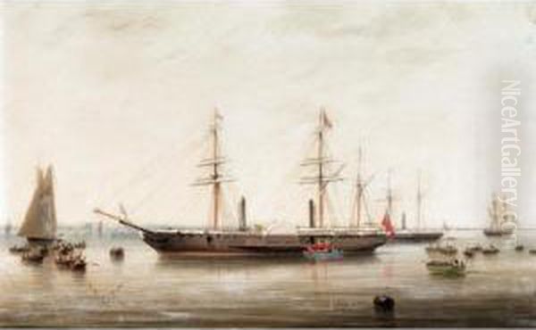 The P & O Liner Hindustan Receiving Queen Victoria On Board Oil Painting by Robert Strickland Thomas