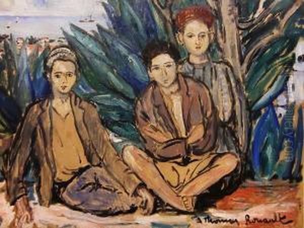 Trois Adolescents Sur Les Hauteurs D'alger Oil Painting by Andre Thomas Rouault