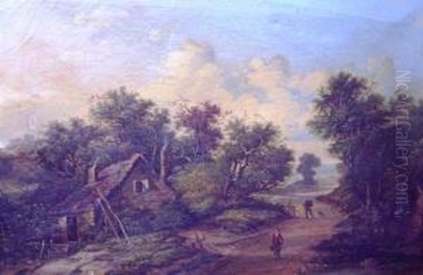 Figures On A Country Road Oil Painting by Thomas Thomas