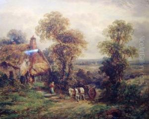 Horse Drawn Wagon By Cottage Oil Painting by Thomas Thomas