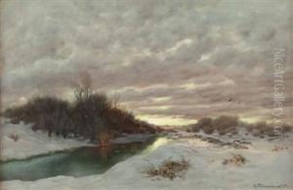 Winterlandschaft Am Abend Oil Painting by Desire Tomassin