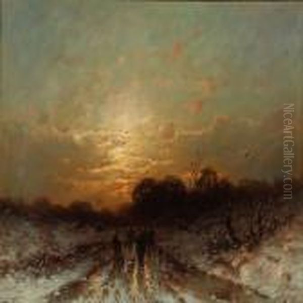 Hunting Scene Outside Munich An Early Morning Oil Painting by Desire Tomassin